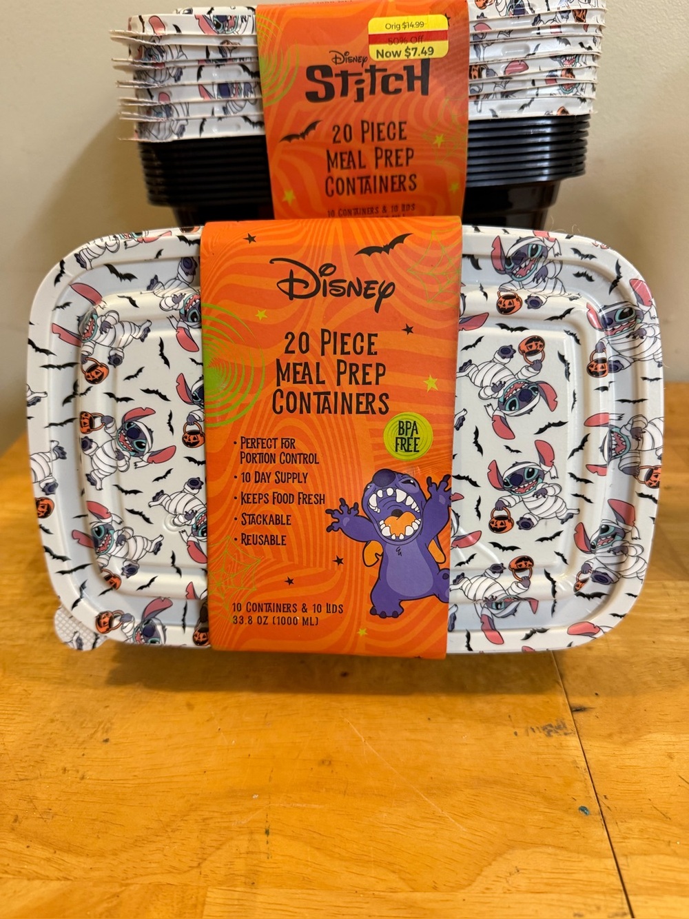 3 Packs of 20 Piece Disney Stitch Halloween Meal Prep Containers